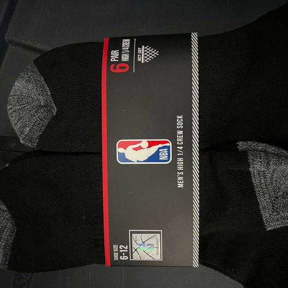 Official NBA Logoman Basketball Men's High Socks 6 Pairs Black Size 6-12 - Picture 5 of 5